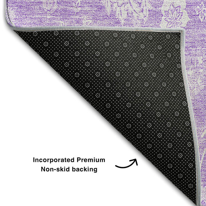 10' X 14' Floral Washable Area Rug With UV Protection (655998) - Lilac / Ivory