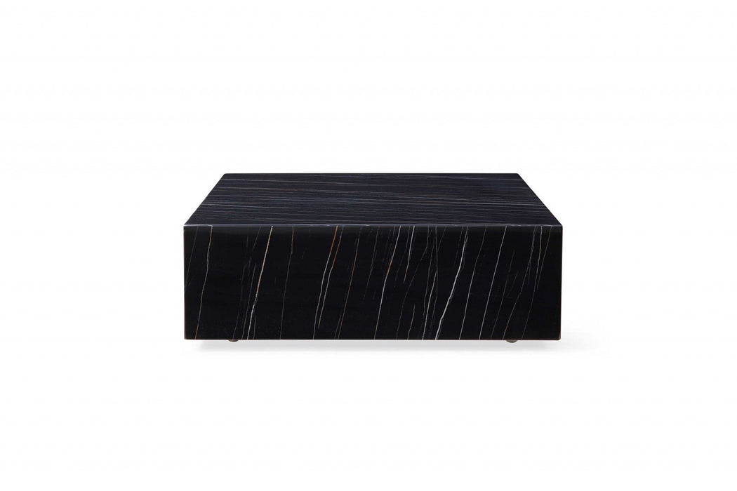 Genuine Marble And Brass Square Coffee Table - Black