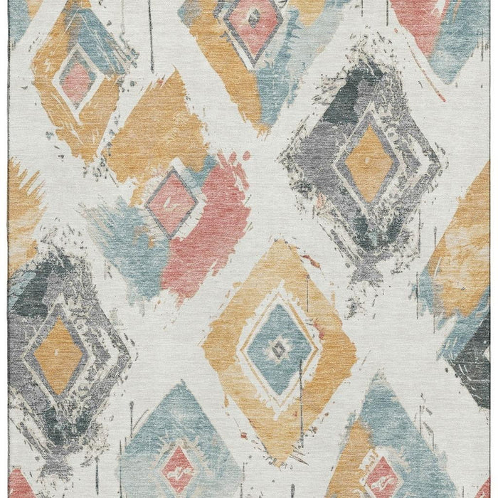10' X 14' Abstract Geometric Washable Area Rug With UV Protection (696620) - Ivory / Gold / Blush