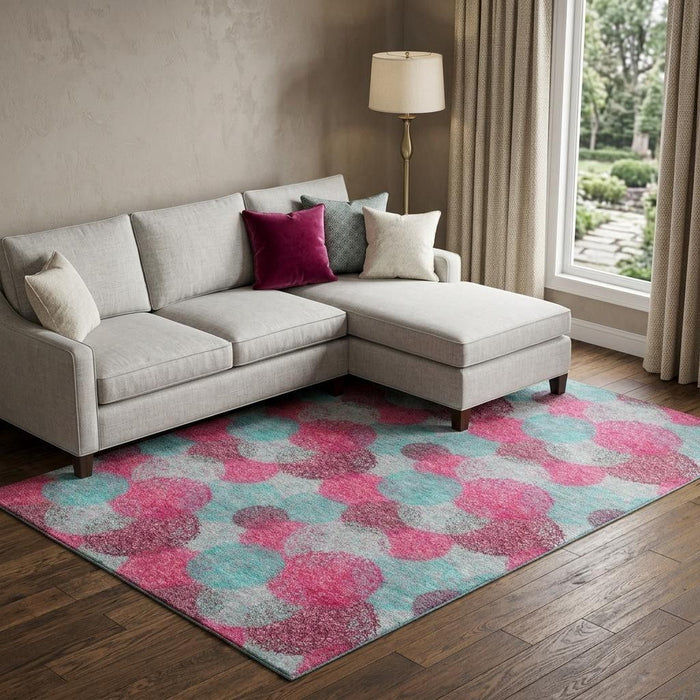 10' X 14' Abstract Washable Area Rug With UV Protection (677189) - Pink / Teal / Burgundy