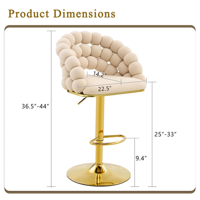 Set of two beige and gold Puffy Bubble Chairs with ball chains by Giga, modern round seating with transparent bubble design.