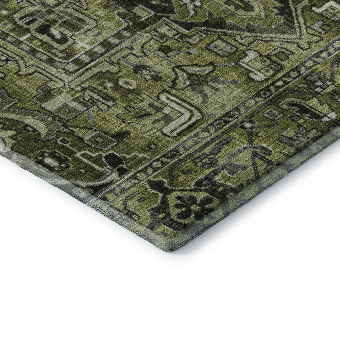 9' X 12' Oriental Washable Area Rug With UV Protection (649719) - Olive Green / Gray / Ivory