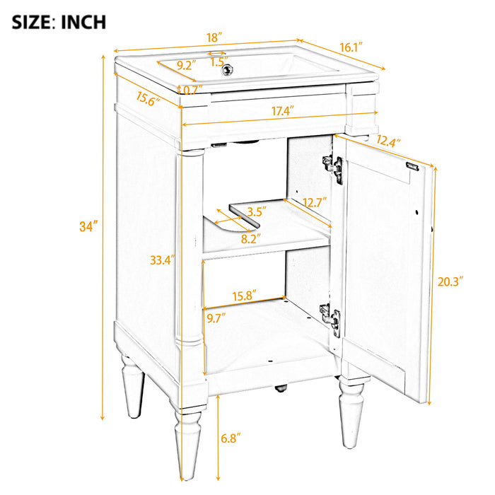 Giga bathroom vanity with sink, storage cabinet with door, drop-in sink, compact freestanding design in a modern style.