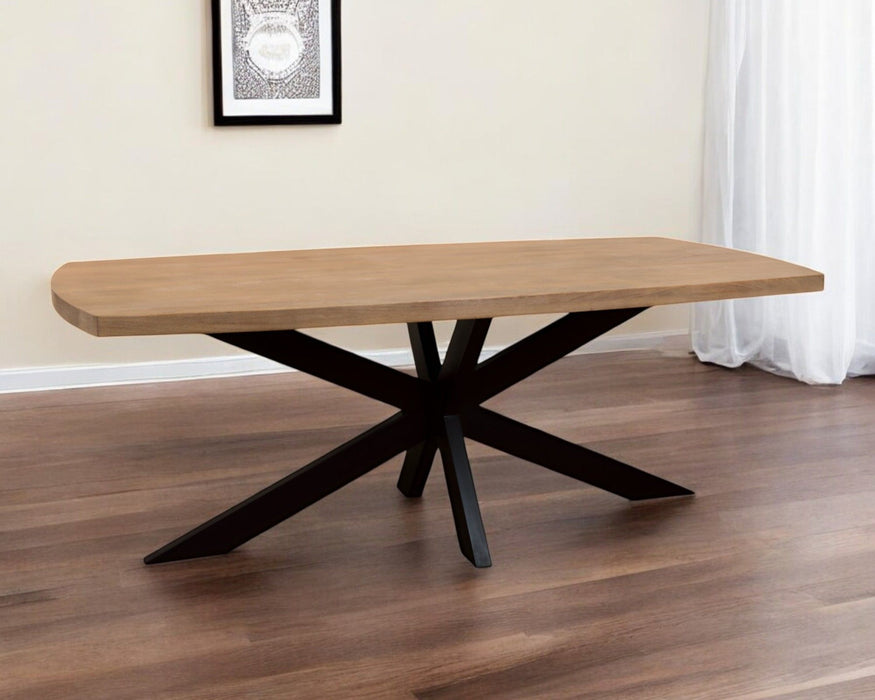 82" Solid Wood And Iron Pedestal Base Dining Table - Natural / Brown