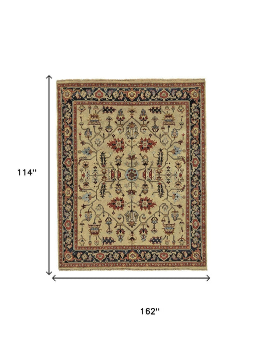 9' X 13' Wool Oriental Hand Knotted Area Rug (744382) - Tan / Red / Gold