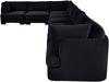 Velvet performance fabric Meridian Furniture 8-piece L-shaped sectional sofa with stationary design and plush cushions.