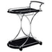 Black and chrome Elfman 2-tier glass shelf metal bar cart featuring sleek design and sturdy construction.