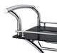 CoasterEveryday Elfman 2-tier glass shelf metal bar cart with black frame and chrome accents, featuring two glass shelves.