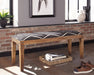 CoasterEssence Lamont fabric upholstered accent bench in black with natural wood legs
