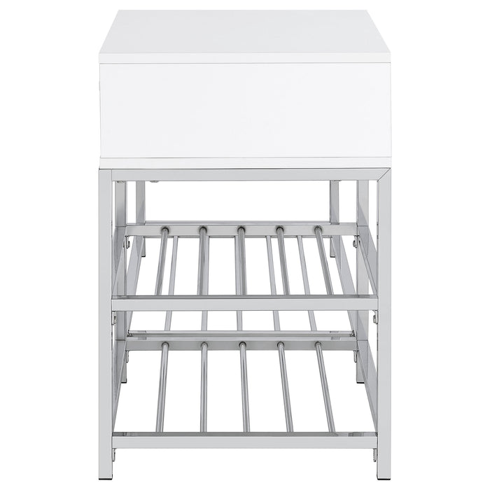 Siega 1-Drawer Shoe Storage Entryway Bench White High Gloss and Chrome