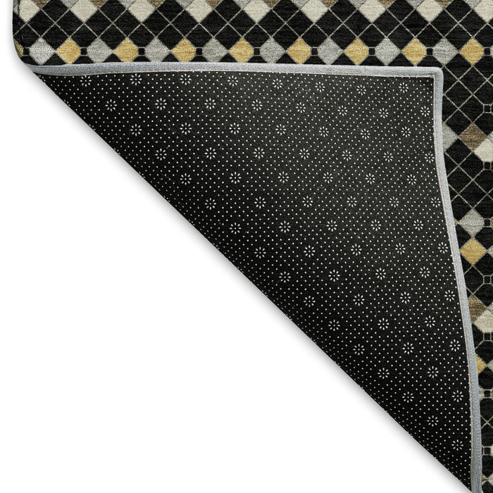 10' X 14' Striped Washable Area Rug With UV Protection (693516) - Black / Gold / Silver