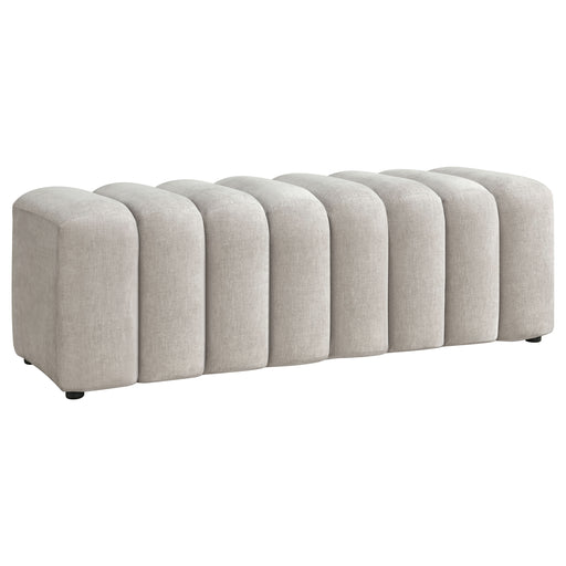CoasterEveryday Summer upholstered channel accent bench in greige fabric, front view