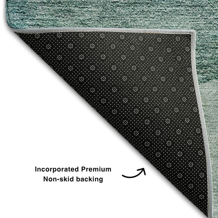 8' Geometric Washable Round Rug With UV Protection (654835) - Green / Gray