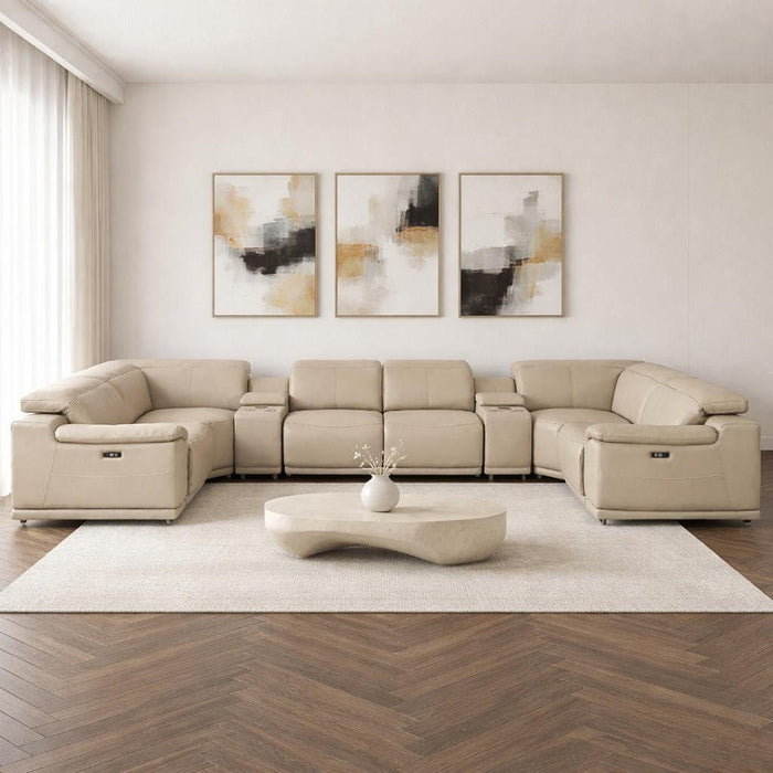Leather Modular U-Shaped 8 Piece Corner Sectional With Console - Beige