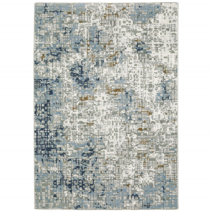 10' x 13' Abstract Power Loom Stain Resistant Area Rug - Blue Ivory Gray Brown Beige And Light Blue