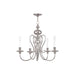 HomeRoots 22-inch five-light metal chandelier with shades in nickel and pearl silver, featuring a dimmable design and modern style.
