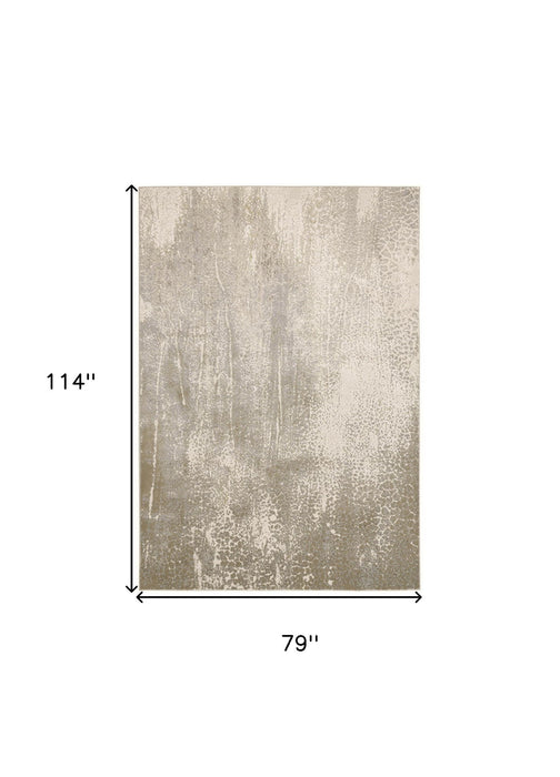7' x 10' Abstract Stain Resistant Area Rug - Ivory Gray And Gold