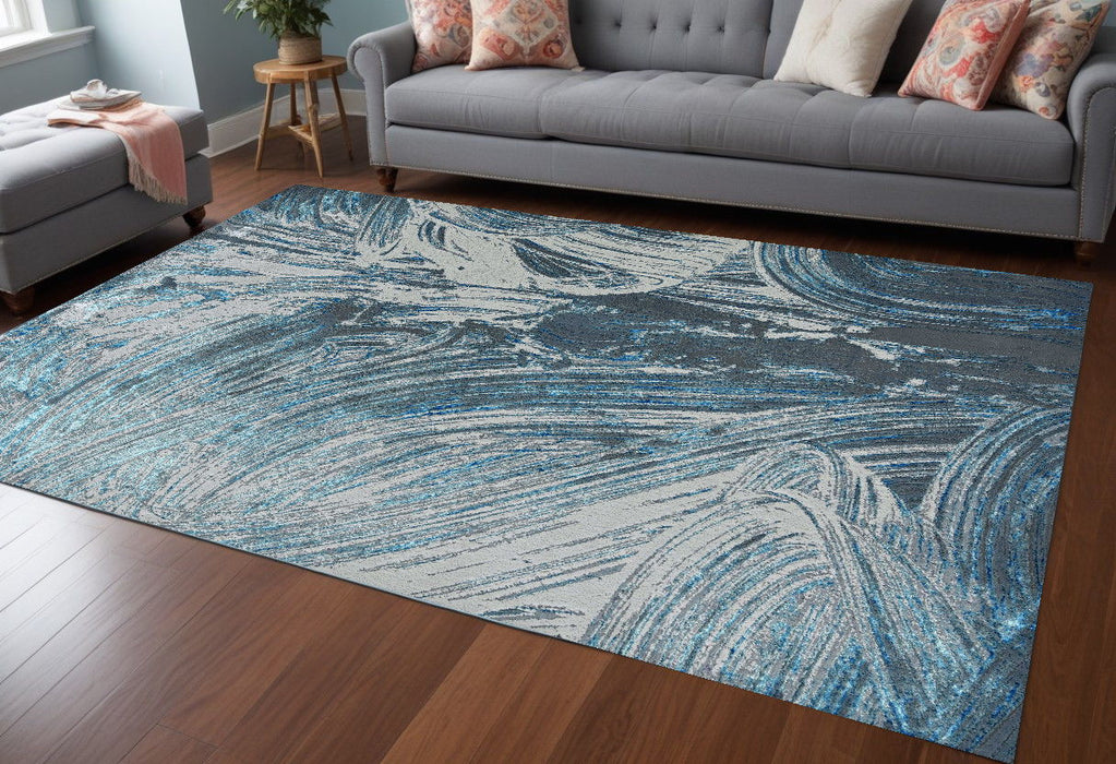 94" x 130" Polypropylene Or Polyester Rug - Silver Or Blue