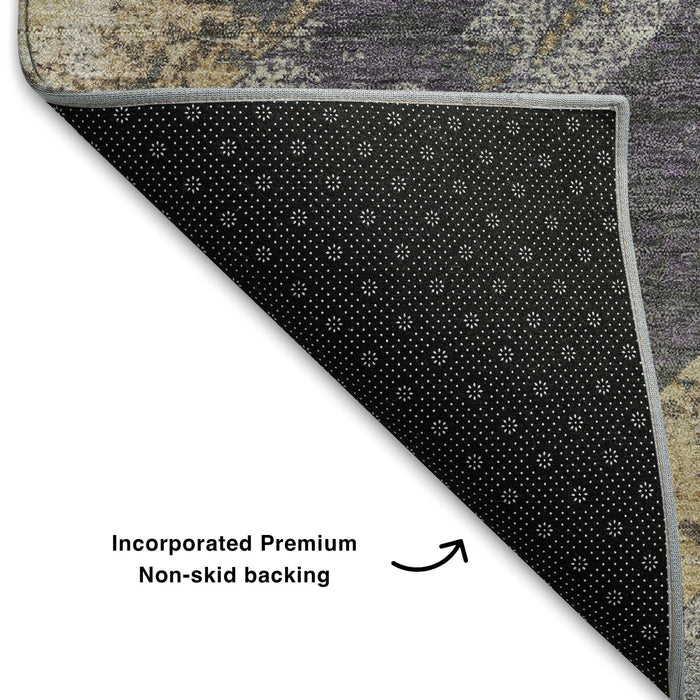 10' X 14' Geometric Washable Area Rug With UV Protection (709300) - Purple / Gold / Ivory