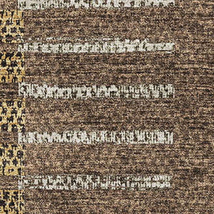10' X 14' Striped Washable Area Rug With UV Protection (675660) - Chocolate / Beige / Gold