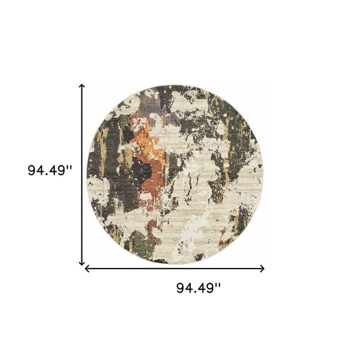 8' Round Power Loom Area Rug - Beige And Black
