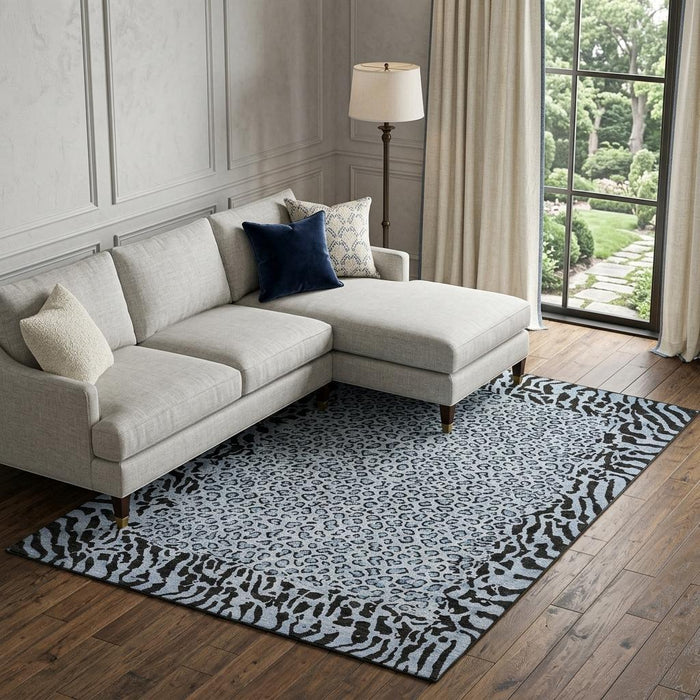 10' X 14' Animal Print Washable Area Rug With UV Protection (692034) - Blue / Black