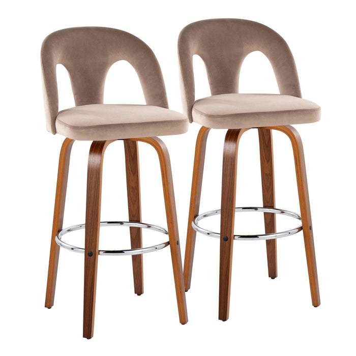 Ava - Upholstered Fixed-Height Barstool (Set of 2) - Walnut Wood Base