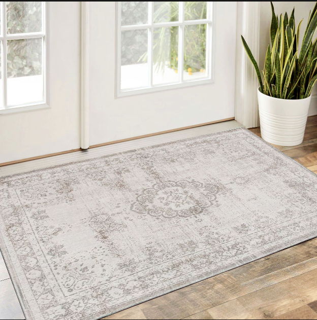 3' X 5' Medallion Washable Area Rug (548382) - Beige / White