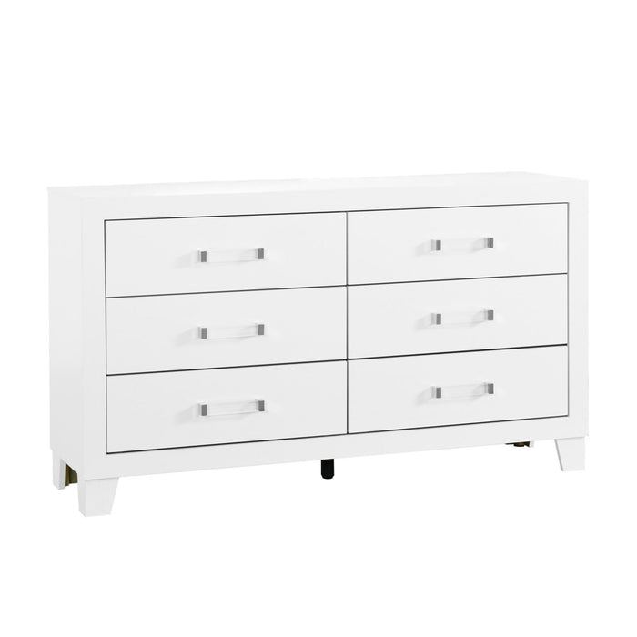 58" Wood Six Drawer Double Dresser - White
