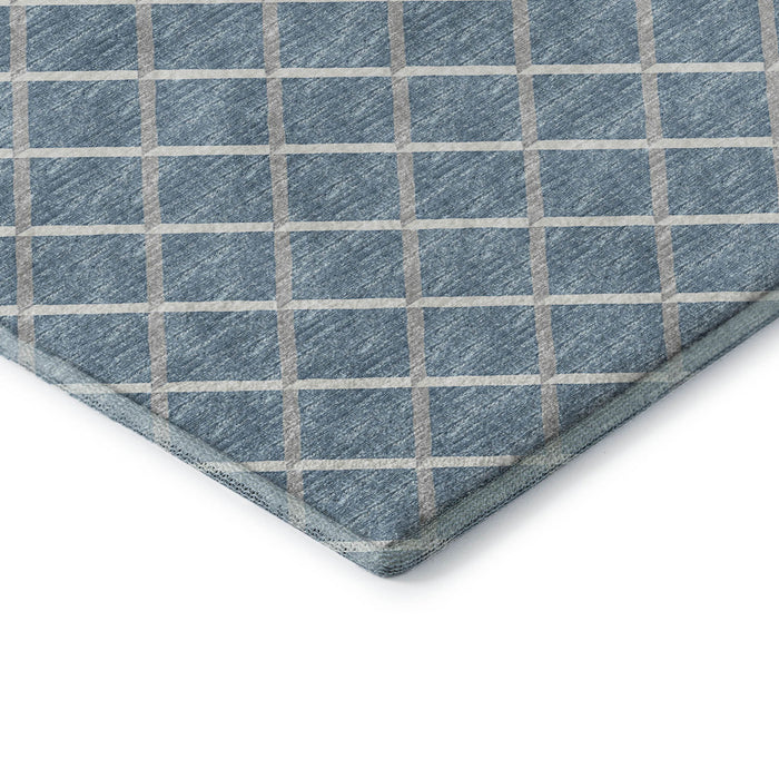 8' Geometric Washable Round Rug With UV Protection - Sky Blue / Ivory