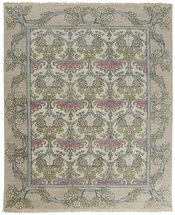 12' x 15' Wool Floral Hand Knotted Area Rug - Ivory Gray And Pink
