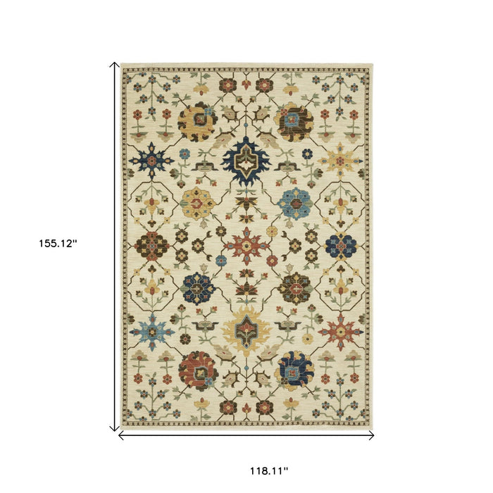 10' X 13' Oriental Area Rug With Fringe - Ivory And Gold