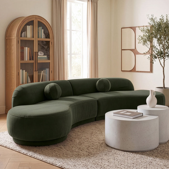 Meridian Furniture Avra 146-inch velvet performance fabric upholstered sectional sofa in a modern stationary sectional design.