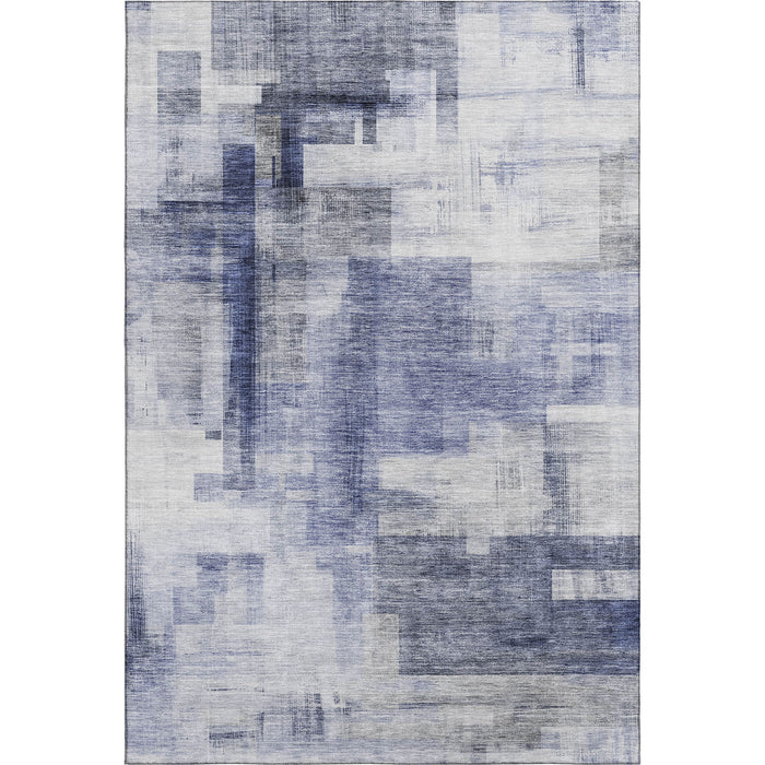 10' X 14' Abstract Geometric Washable Area Rug With UV Protection (683494) - Denim Blue / Ivory
