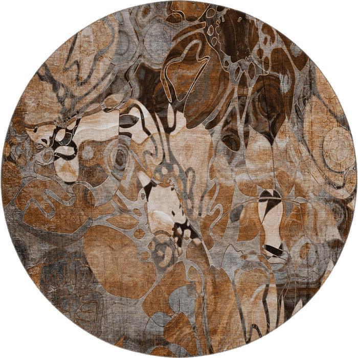 8' Abstract Distressed Washable Round Rug With UV Protection (648991) - Rust / Gray