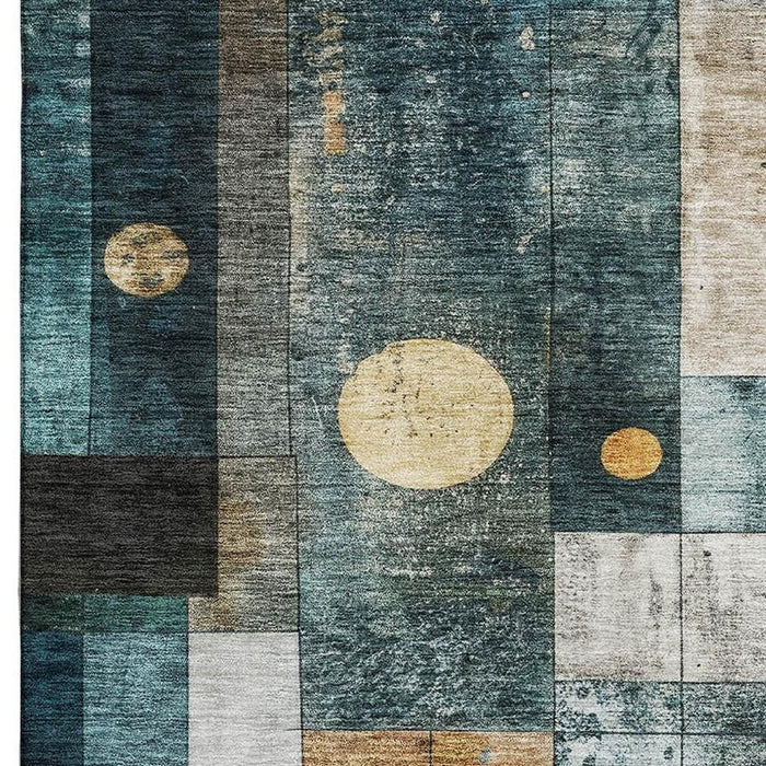 10' X 14' Geometric Washable Area Rug With UV Protection (685264) - Teal / Brown / Ivory