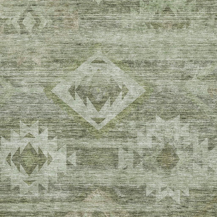 9' X 12' Southwestern Washable Area Rug With UV Protection - Olive Green And Ivory