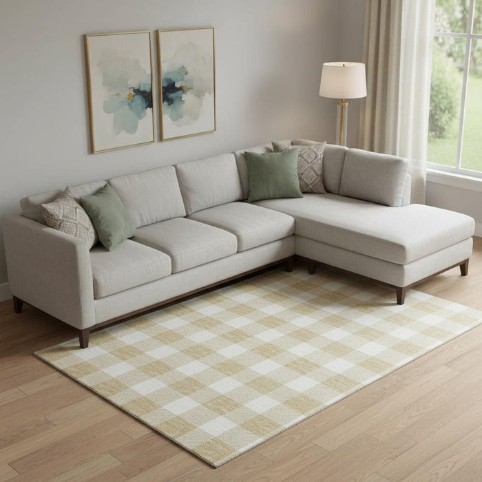 10' X 14' Plaid Washable Area Rug With UV Protection (673369) - Gold / Ivory
