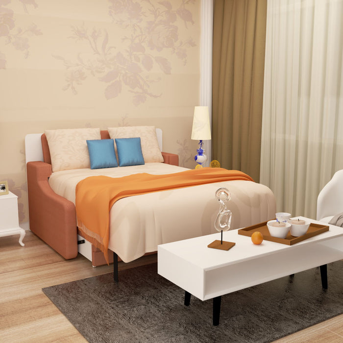 Giga modern white Murphy bed with sofa, space-saving wall bed with orange futon sofa and hidden bed mechanism with gas struts
