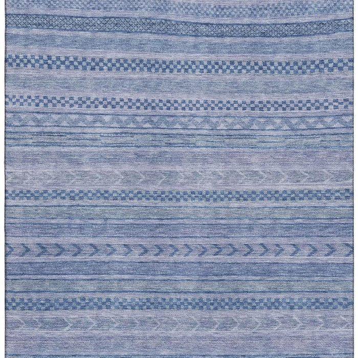 10' X 14' Striped Washable Area Rug With UV Protection (695186) - Denim Blue / Gray