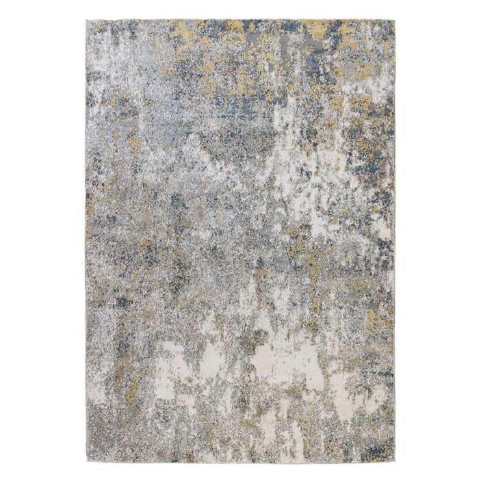9' x 12' Abstract Power Loom Area Rug - Ivory Blue And Yellow