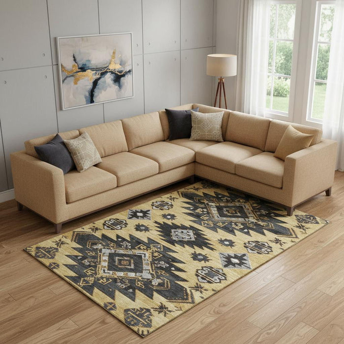 10' X 14' Tribal Washable Area Rug With UV Protection (709000) - Gold / Charcoal / Gray
