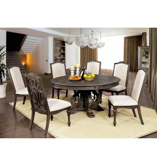 Giga 7-piece round dining set with elegant table and matching side chairs, ideal for stylish dining rooms
