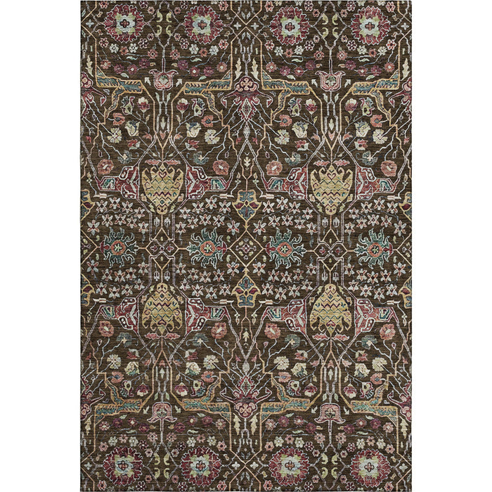 10' X 14' Floral Washable Area Rug With UV Protection (685994) - Chocolate / Gold / Teal
