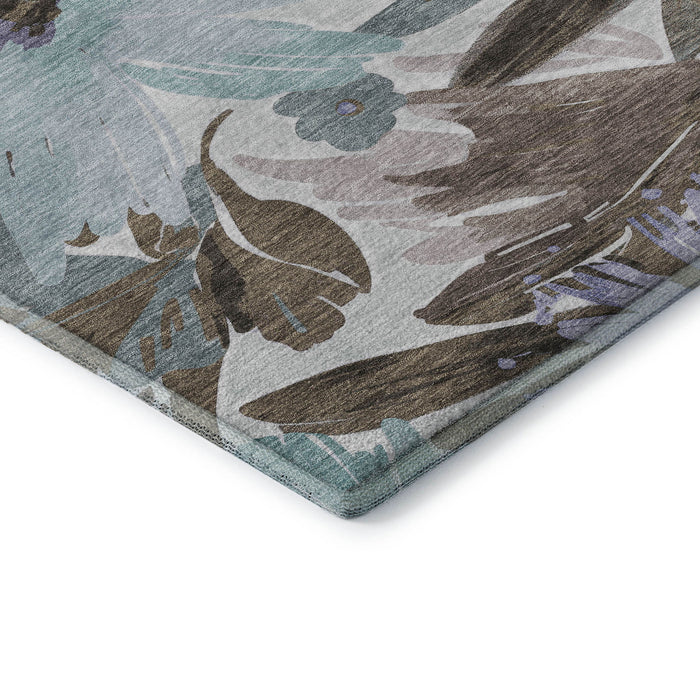 10' X 14' Floral Washable Area Rug With UV Protection (693978) - Taupe / Blue / Lavender