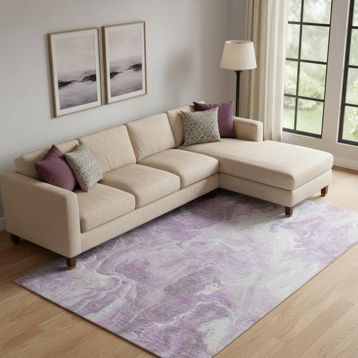 10' X 14' Abstract Washable Area Rug With UV Protection (697230) - Lavender / Ivory