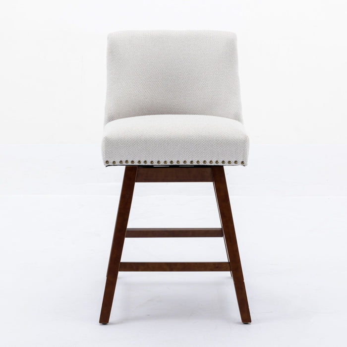 Set of two Giga counter height swivel barstools with upholstered fabric seats and 26-inch height for bar or kitchen counter use.