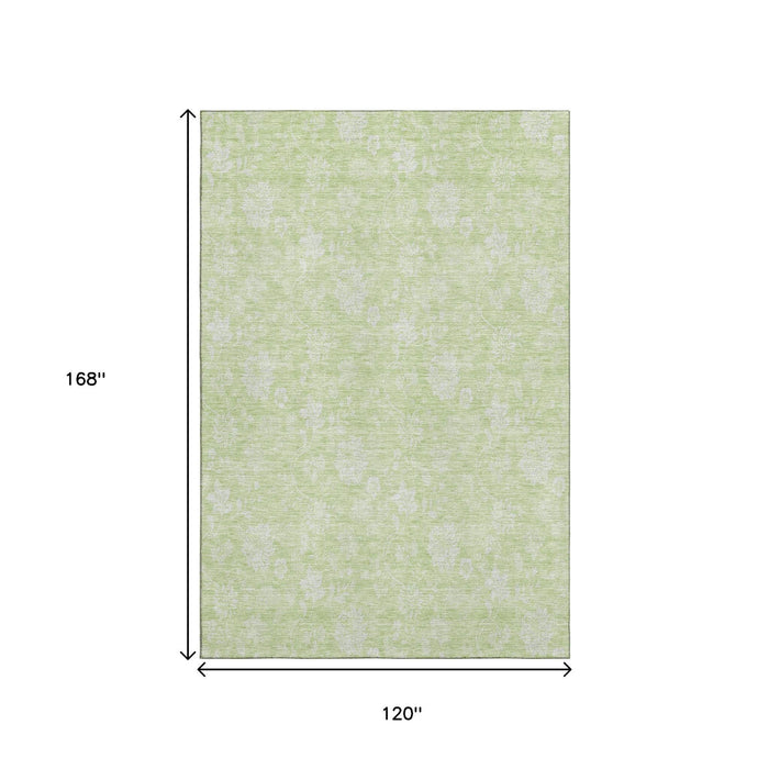 10' X 14' Floral Washable Area Rug With UV Protection (655956) - Artichoke Green / Ivory