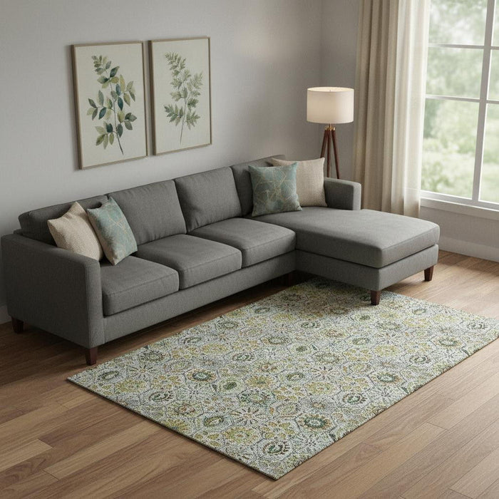 10' X 14' Floral Washable Area Rug With UV Protection (708655) - Green / Gray / Copper