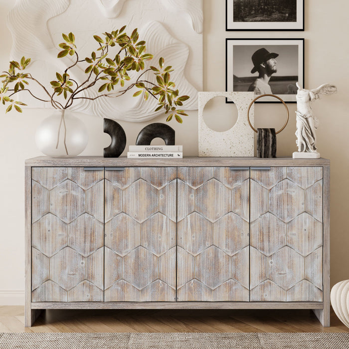 Giga farmhouse-style wooden accent cabinet with four doors, ideal for living room, entryway, or dining room storage.